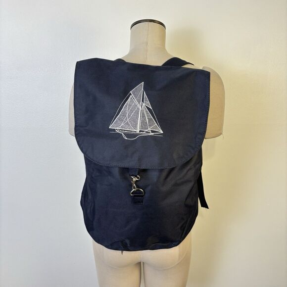 Navy Blue Drawstring Embroidered Sailboat Nautical Backpack Bag Unisex - Picture 2 of 13